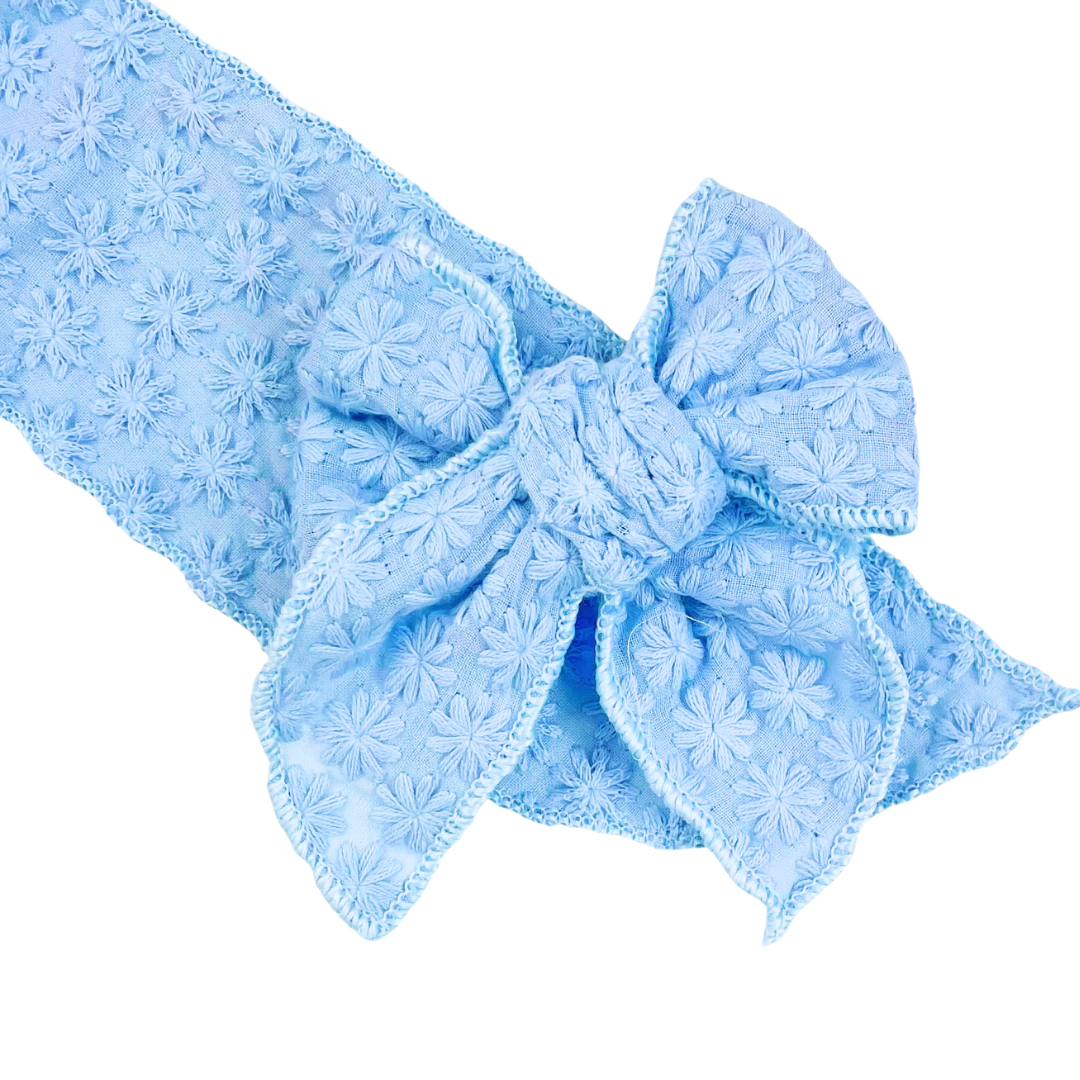 Dusty Blue Daisy  Effortless Bow Strips - Serged Edge