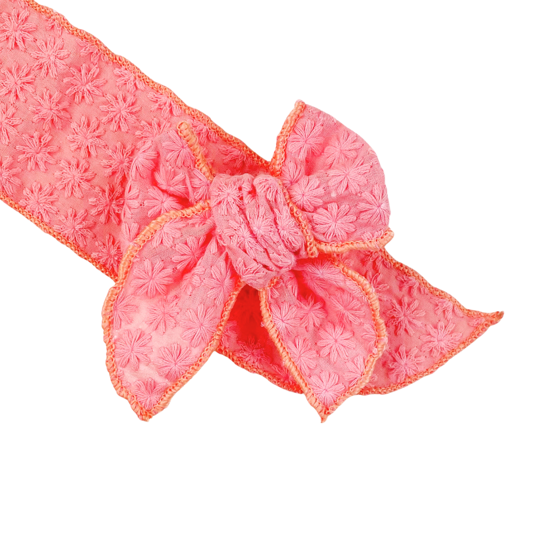 Coral Daisy  Effortless Bow Strips - Serged Edge