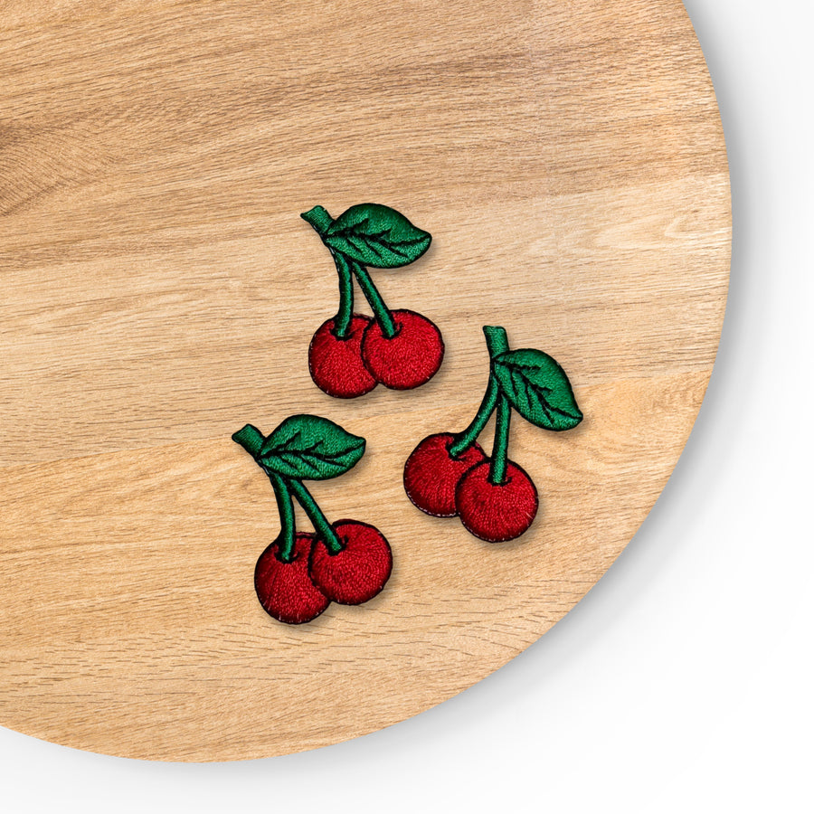 red cherries with green stem applique