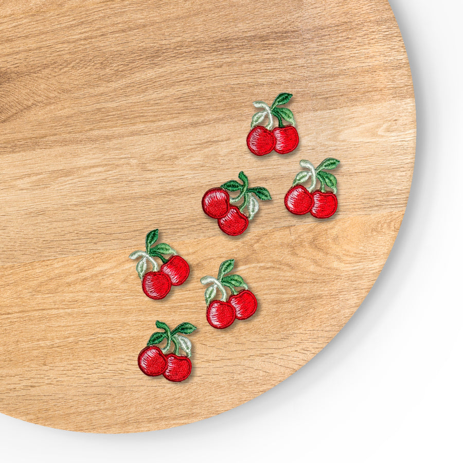 cherries with ombre green stems applique
