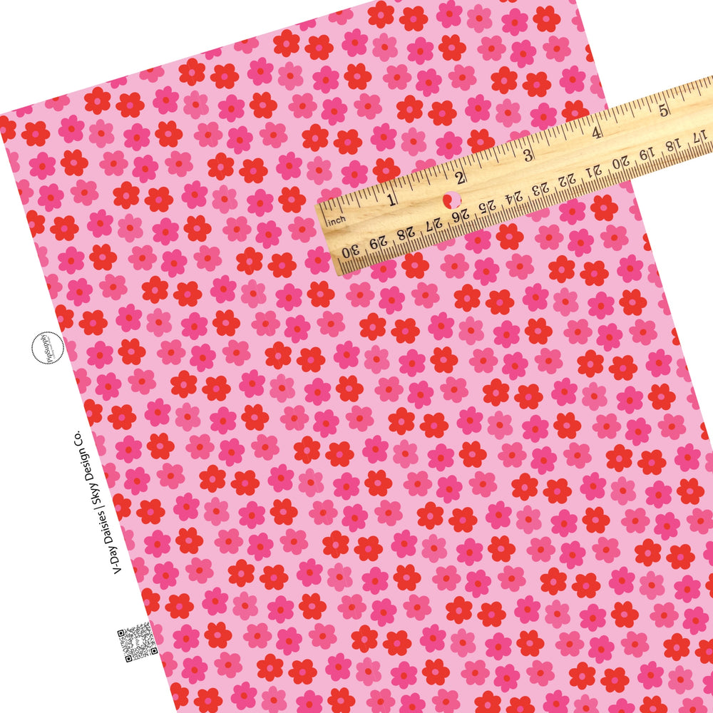 These Valentine's pattern themed faux leather sheets contain the following design elements: red and pink daisies on pink. Our CPSIA compliant faux leather sheets or rolls can be used for all types of crafting projects.