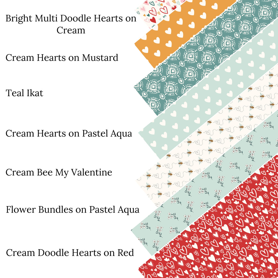 Cream Hearts on Pastel Aqua Faux Leather Sheets