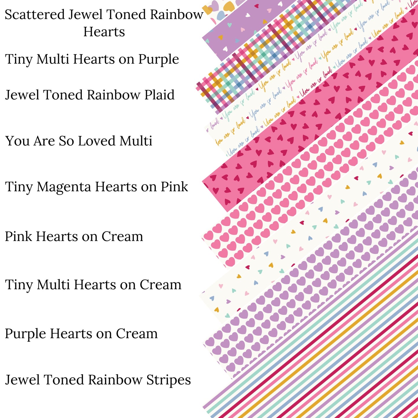 Scattered Jewel Toned Rainbow Hearts Faux Leather Sheets