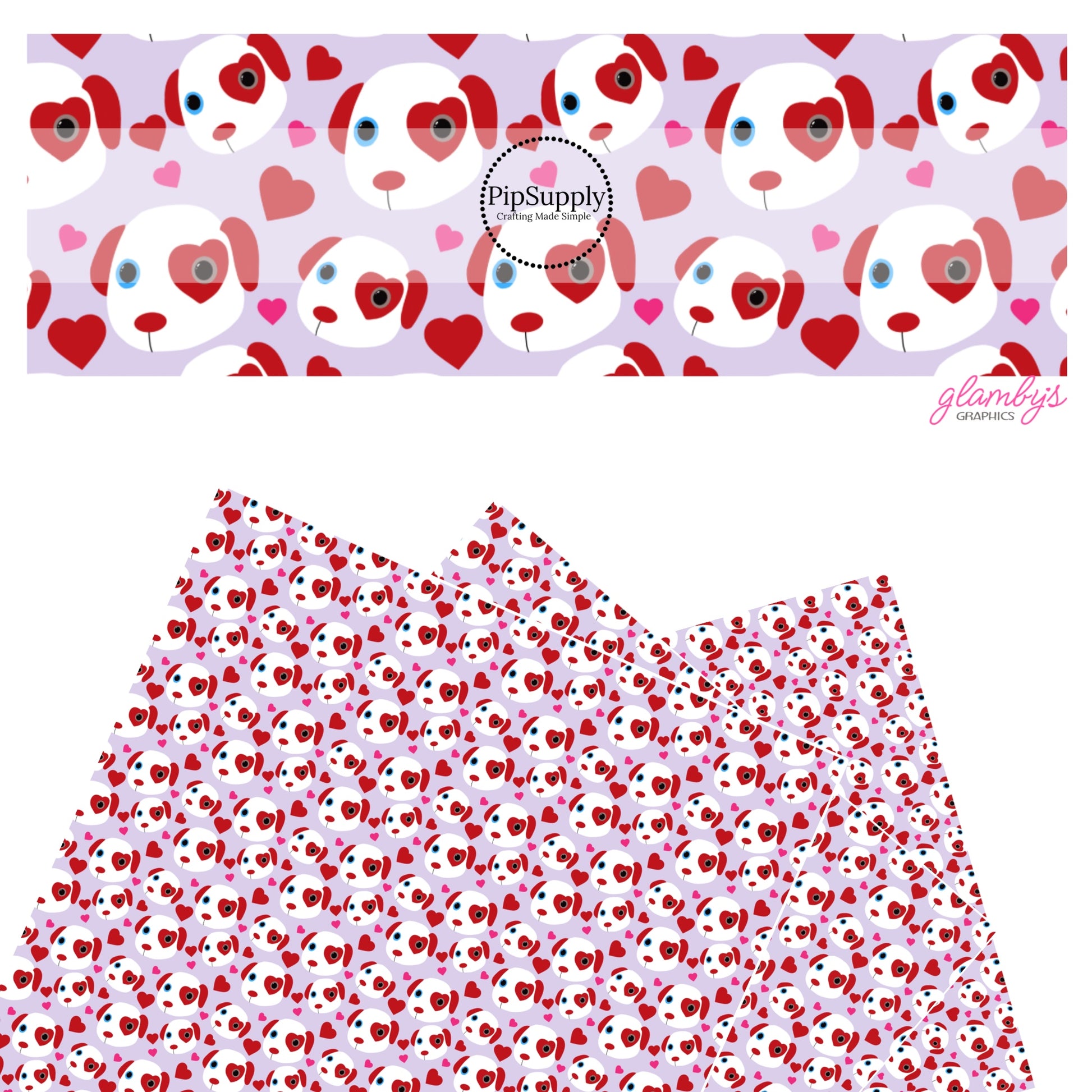 These Valentine's pattern themed faux leather sheets contain the following design elements: puppies surrounded with red and pink hearts on lavender. Our CPSIA compliant faux leather sheets or rolls can be used for all types of crafting projects.