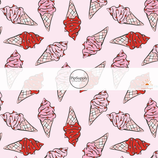 Pink and Red Ice Cream Cones on Pink Fabric by the Yard.