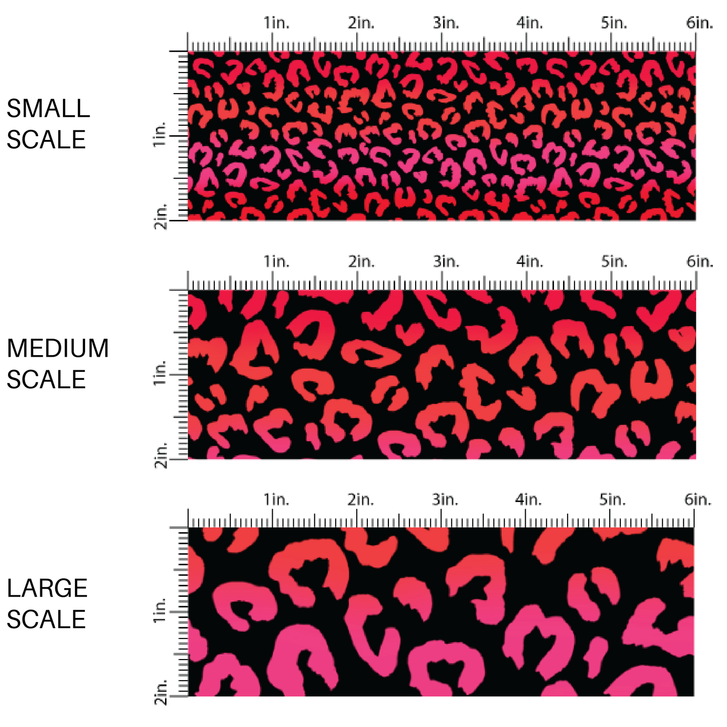 Ombre Pink and Red Leopard Print on Black Fabric by the Yard scaled image guide.