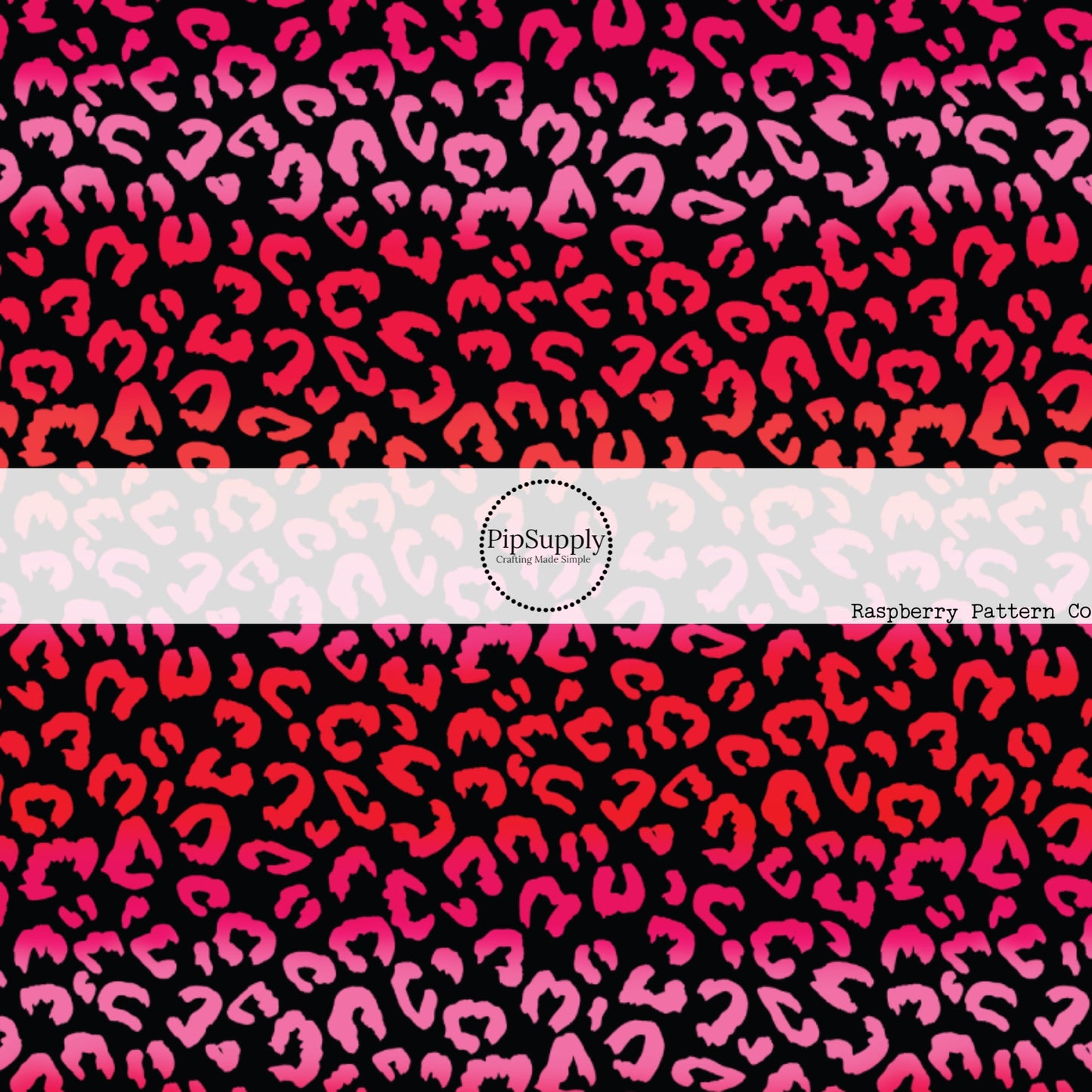 Ombre Pink and Red Leopard Print on Black Fabric by the Yard.