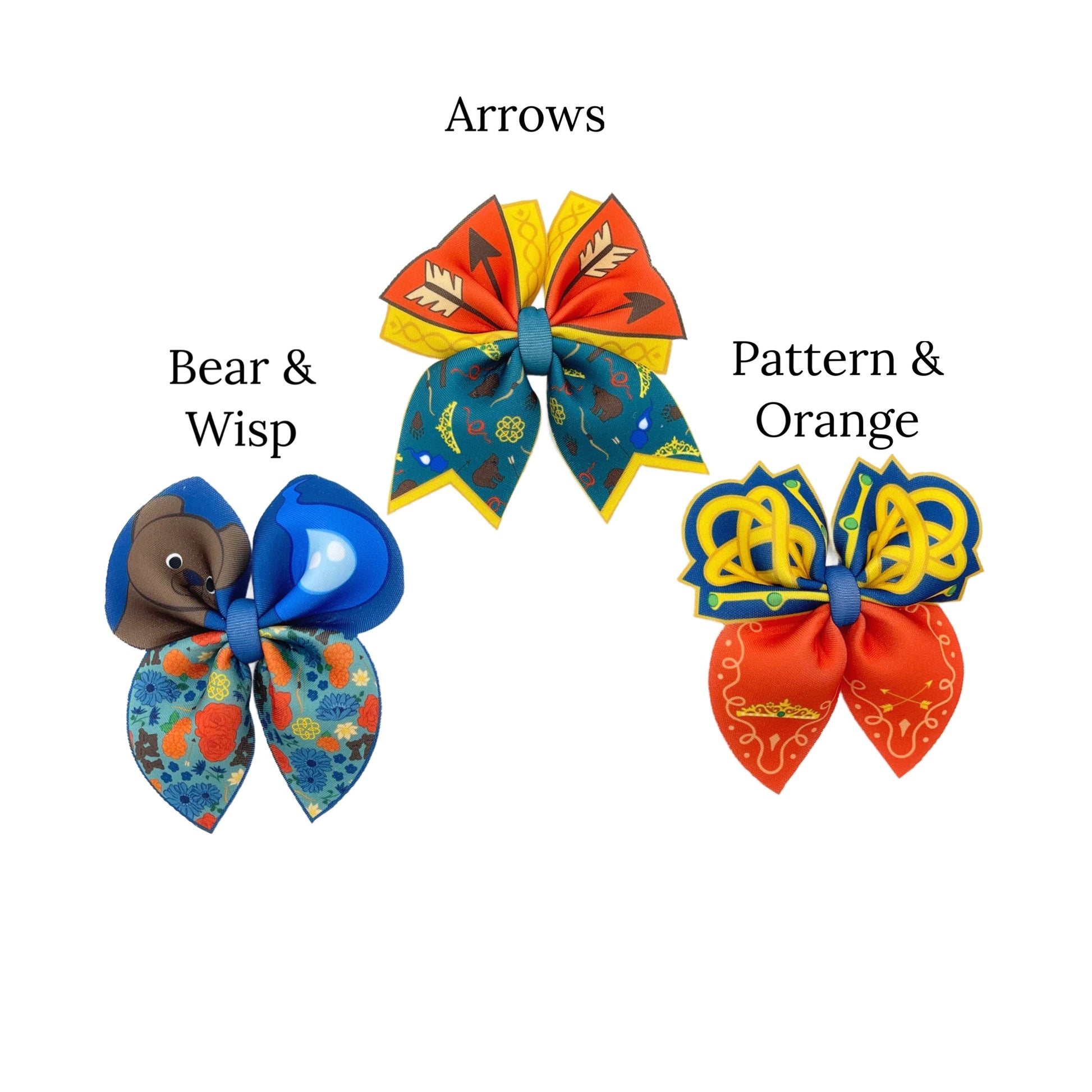 neoprene diy hair bows in brave princess inspired patterns