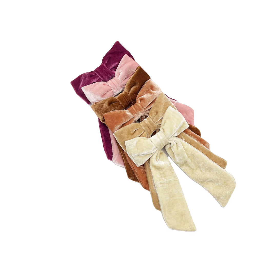 Velvet Long Tail Hair Bows w/ Clip