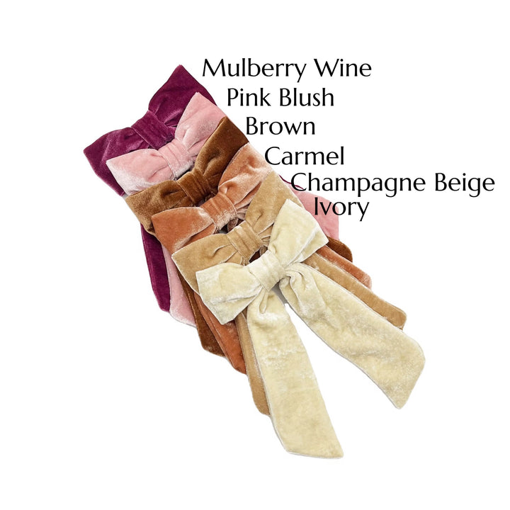 Velvet Long Tail Hair Bows w/ Clip