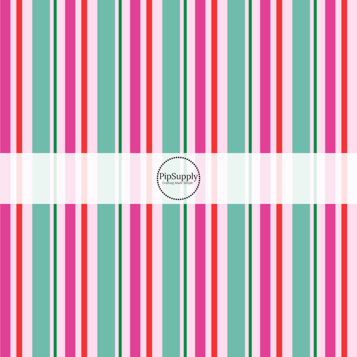 Pink, red, teal, and green striped fabric by the yard.