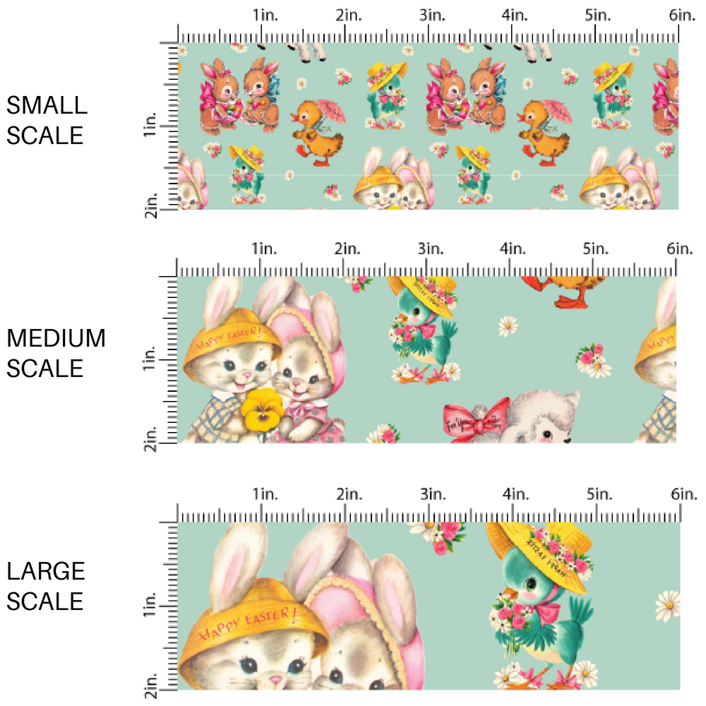 Vintage Themed Garden Animals on Aqua Fabric by the Yard scaled image guide.