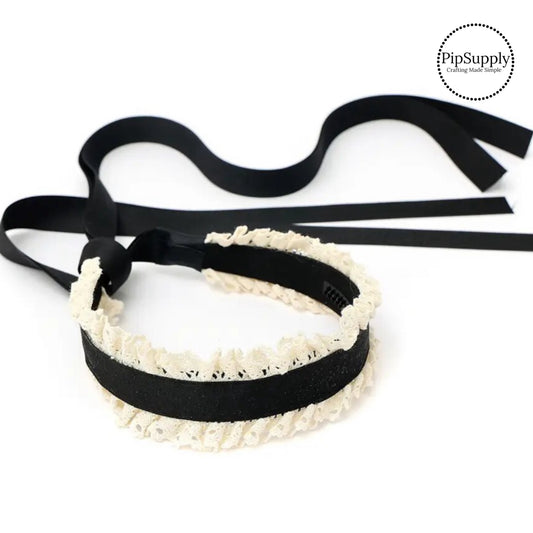 These summer vintage ruffled lace tie back headbands are a stylish hair accessory and have the on and off ease of a headband. These headbands are a perfect simple and fashionable answer to keeping your hair back! The headbands feature long ribbons at the ends of the headband to tie into a bow.