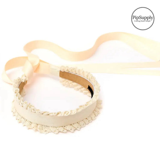 These summer vintage ruffled lace tie back headbands are a stylish hair accessory and have the on and off ease of a headband. These headbands are a perfect simple and fashionable answer to keeping your hair back! The headbands feature long ribbons at the ends of the headband to tie into a bow.