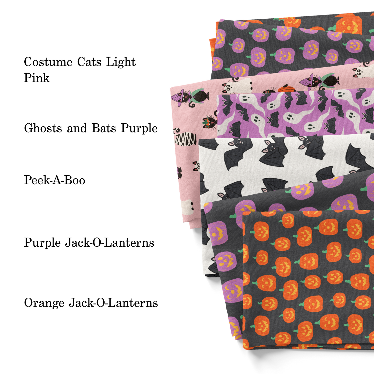 Vivie and Ash Halloween Fabric swatches.