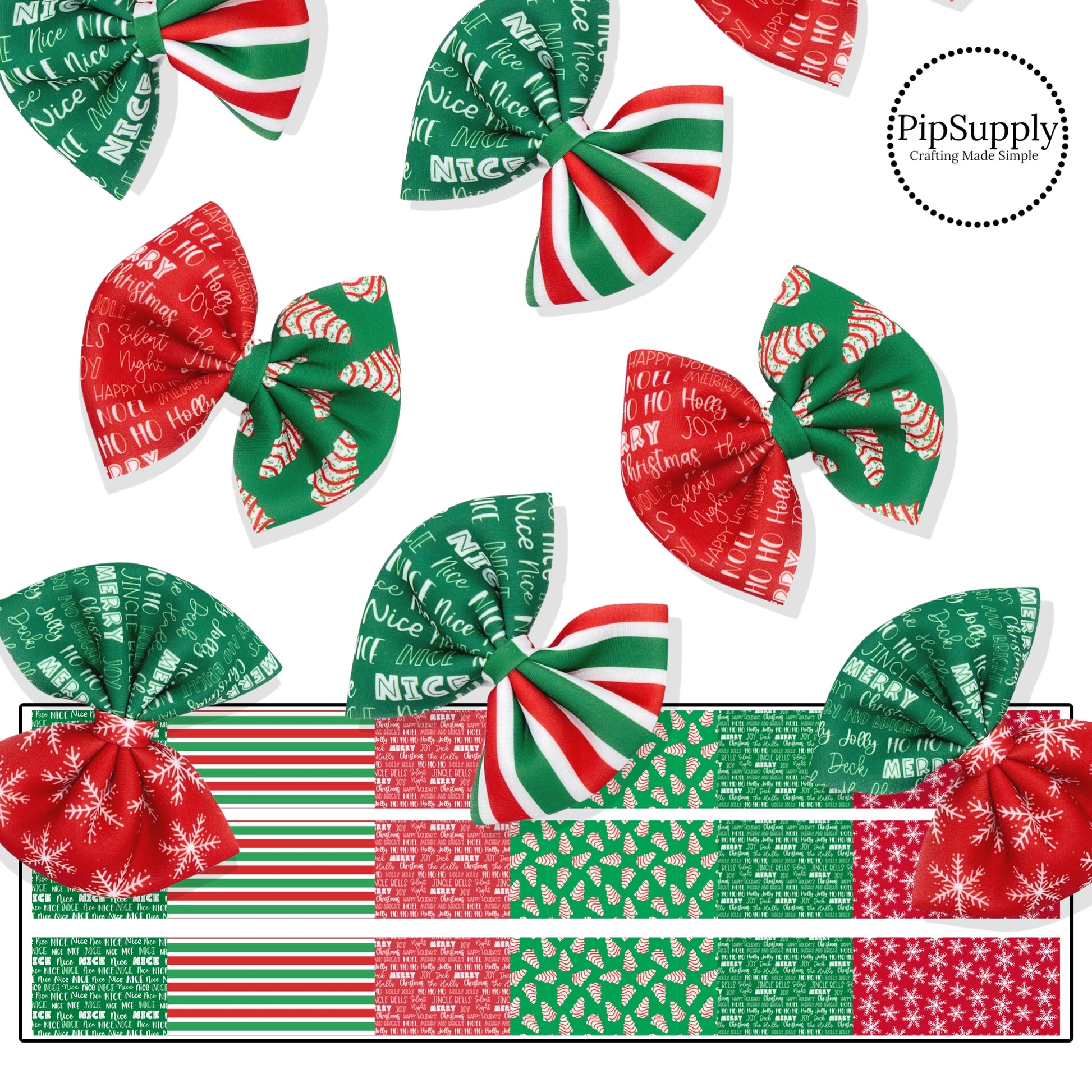 Red and green Christmas neoprene pinch bows. 