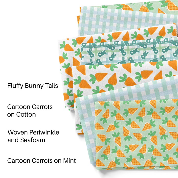 Cartoon Carrots on Mint Fabric By The Yard