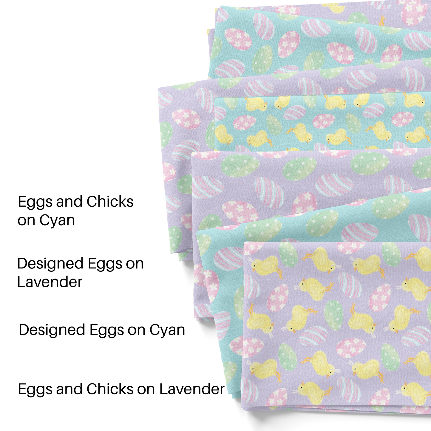 Wallflower Graphics Eggs and Chicks Spring Fabric by the yard swatches.