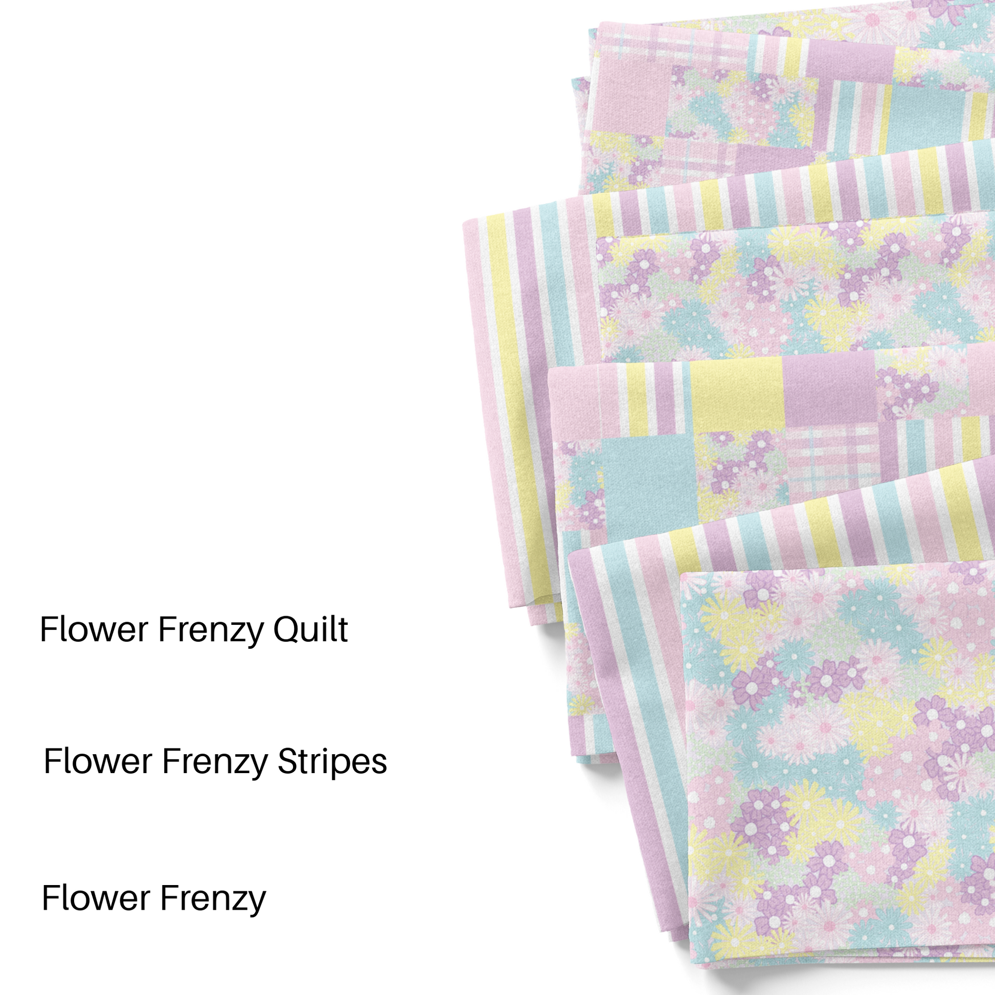 Wallflower Graphics "Flower Frenzy" Spring Fabric by the yard swatches.
