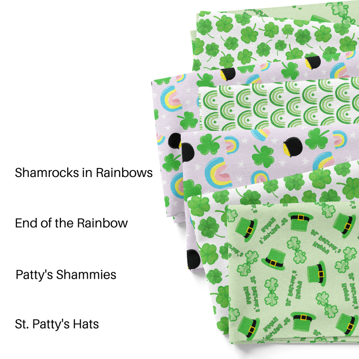 Wall Flower Graphics St. Patrick's Day fabric by the yard swatches.