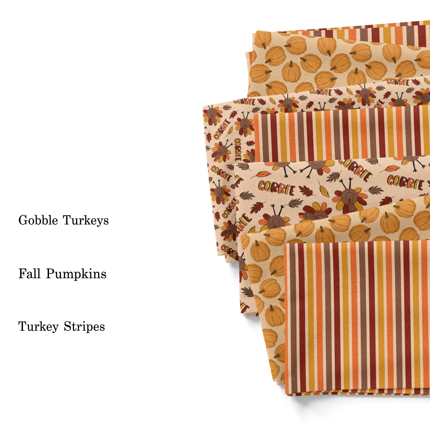 Wall Flower Graphics fall and Thanksgiving fabric by the yard swatches.