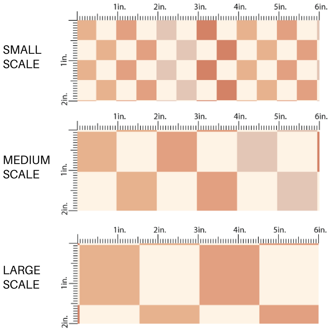 Tan, blush, and brown checkered tile print on the fabric by the yard scaled image guide.