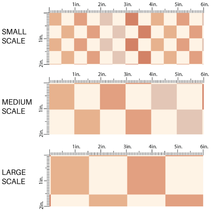 Tan, blush, and brown checkered tile print on the fabric by the yard scaled image guide.