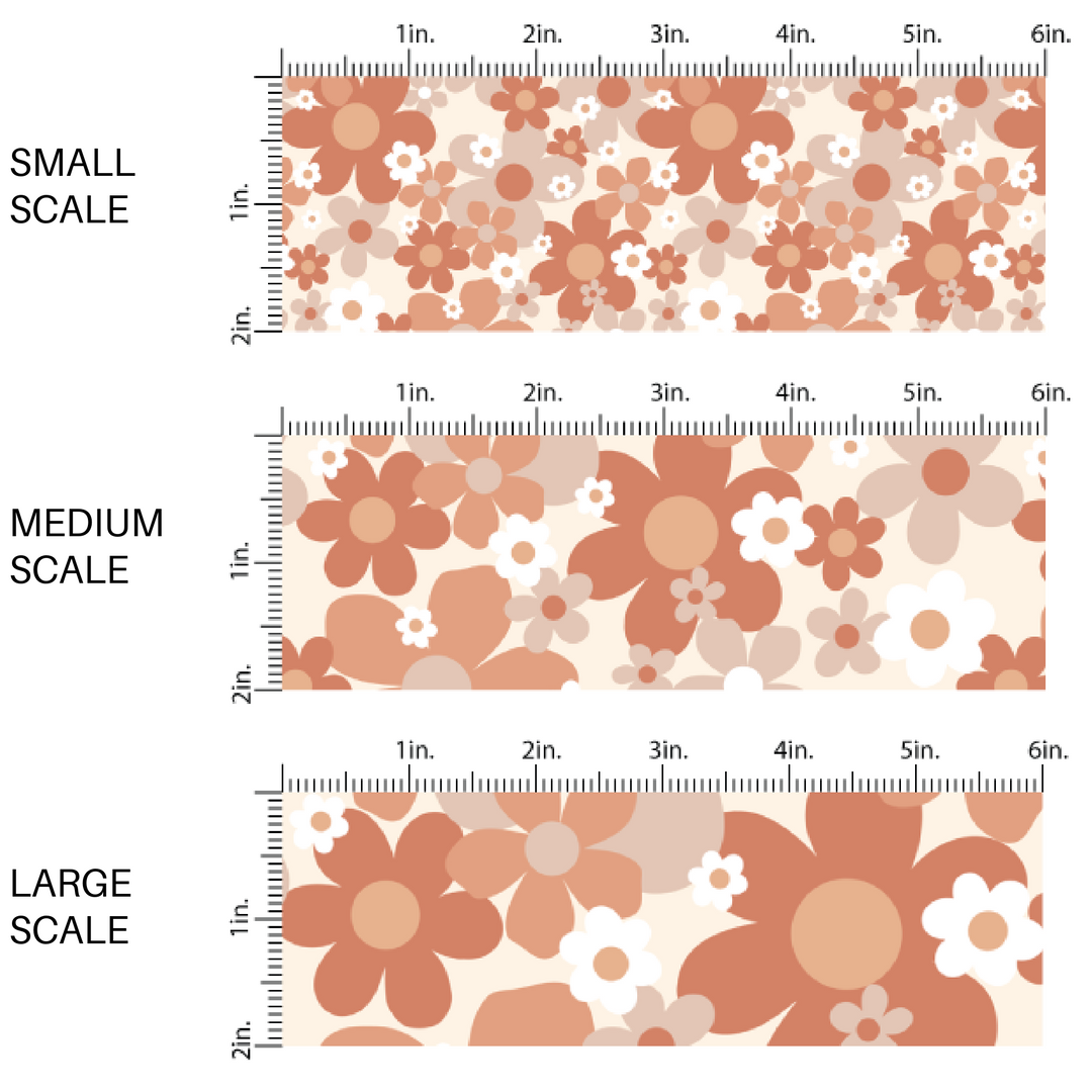 Cream fabric by the yard scaled image guide with muted brown, pink, and white daisy florals.