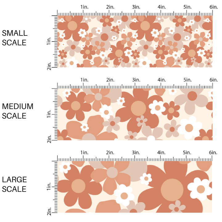 Cream fabric by the yard scaled image guide with muted brown, pink, and white daisy florals.