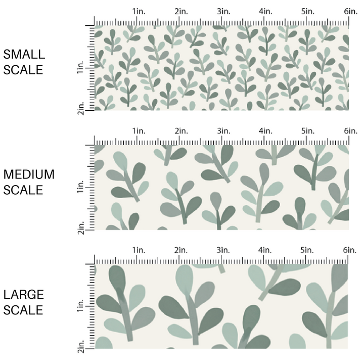 Green Watercolor Eucalyptus Sprigs on Cream Fabric by the Yard scaled image guide.