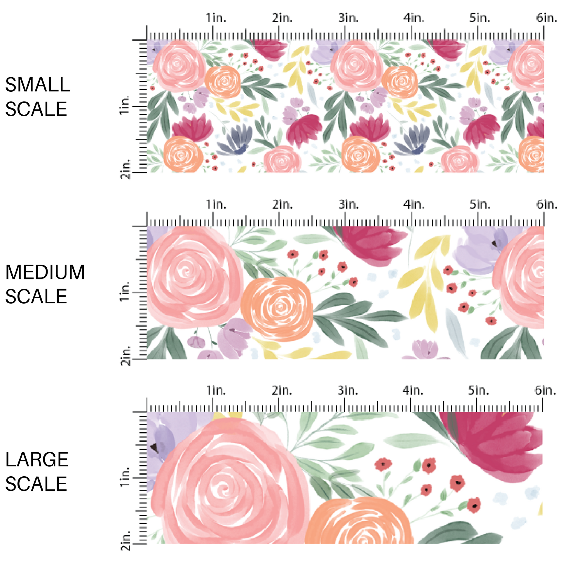 Orange, Yellow, Pink, White, and Blue Springtime Florals on Off-White Fabric by the Yard scaled image guide.