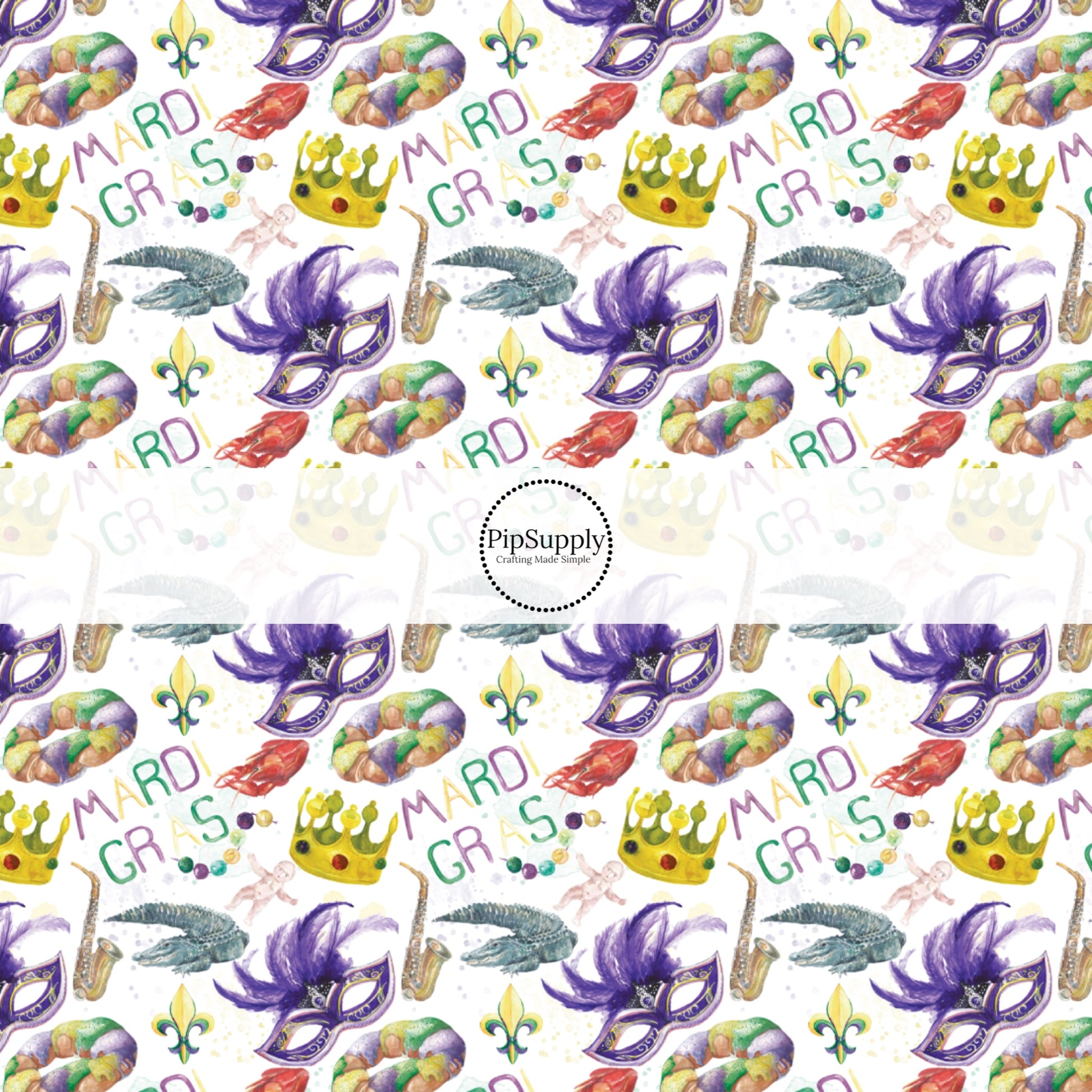 Watercolor Mardi Gras Fabric By The Yard