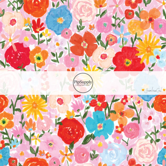 This floral fabric by the yard features watercolor flowers on pink. This fun themed fabric can be used for all your sewing and crafting needs!