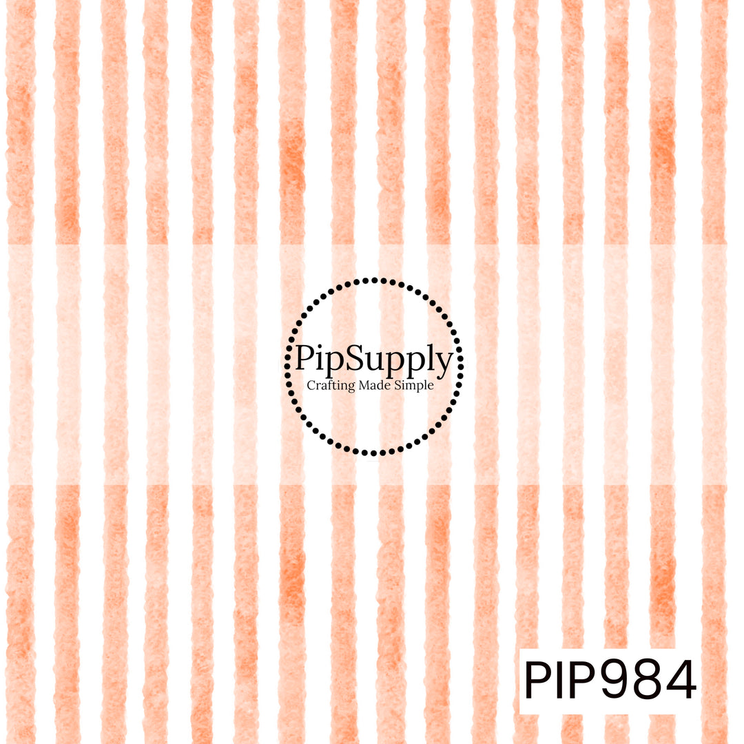 A seamless watercolor stripe pattern featuring soft pumpkin orange vertical stripes on a crisp white background. The textured brushstroke effect creates a light, airy look with a subtle hand-painted finish, making it a clean and classic fall-inspired coordinate.
