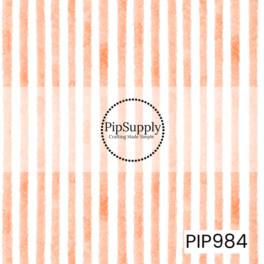 A seamless watercolor stripe pattern featuring soft pumpkin orange vertical stripes on a crisp white background. The textured brushstroke effect creates a light, airy look with a subtle hand-painted finish, making it a clean and classic fall-inspired coordinate.
