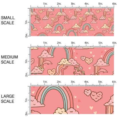 Wavy Rainbows, Hearts, Unicorns, and Dolphins on Pink Fabric by the Yard scaled image guide.