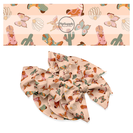 These spring wildflower pattern themed no sew bow strips can be easily tied and attached to a clip for a finished hair bow. These patterned bow strips are great for personal use or to sell. These bow strips features cowgirl boots, flowers, and butterflies. 