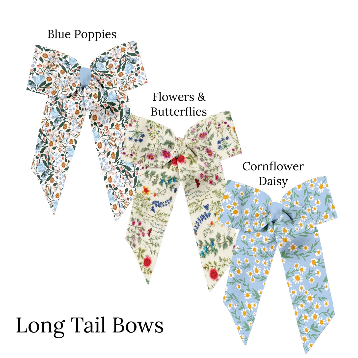 flowers and butterflies on long tail neoprene diy hair bows