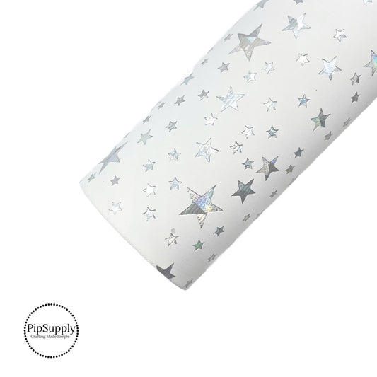 holographic patriotic stars on a white matte faux leather sheet