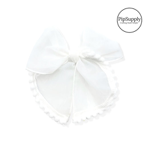 These spring hair bow strips are ready to package and resell to your customers no sewing or measuring necessary! Just fill with any sequins and clays, tie and add them to any clip or hair tie. These pre-tied bows feature a cute pom pom trim. 