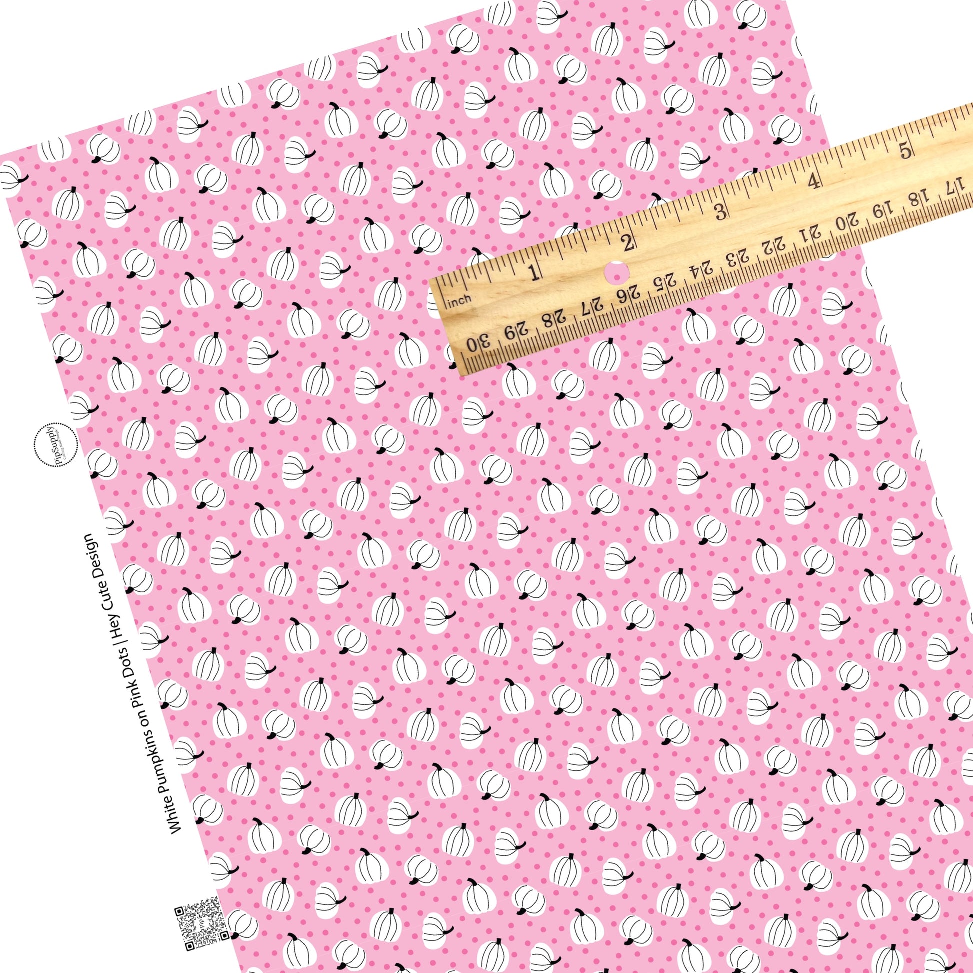 These Halloween themed pink faux leather sheets contain the following design elements: white pumpkins surrounded by tiny pink dots on light pink. Our CPSIA compliant faux leather sheets or rolls can be used for all types of crafting projects.