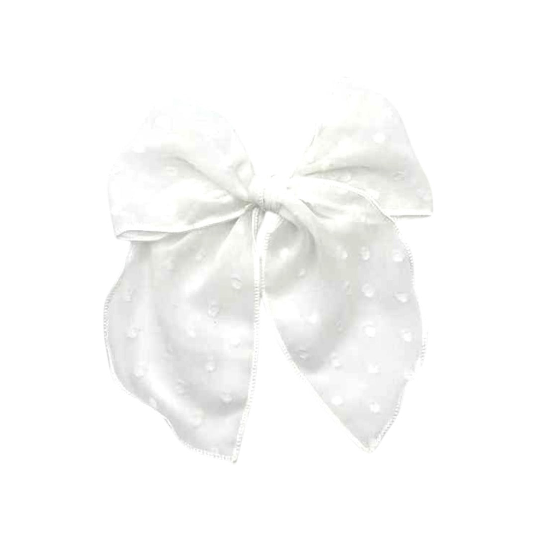 White Dotted Sheer Hair Tied Bow w/ Clip