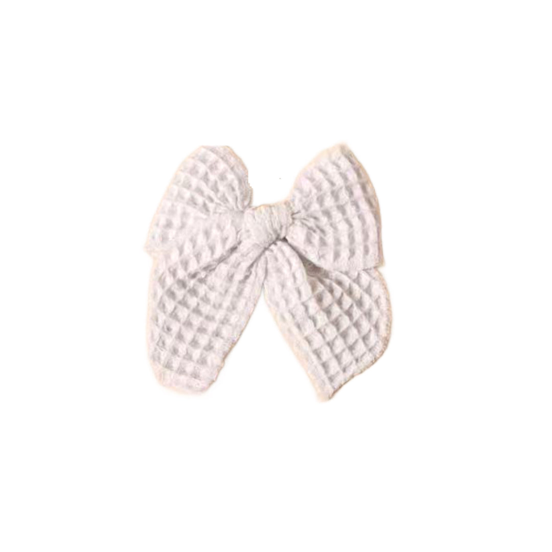 White Waffle Hair Tied Bow w/ Clip