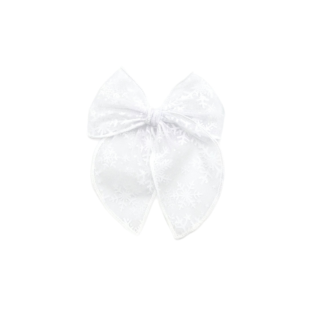 White Snowflake Tulle Bow TIED With Clip