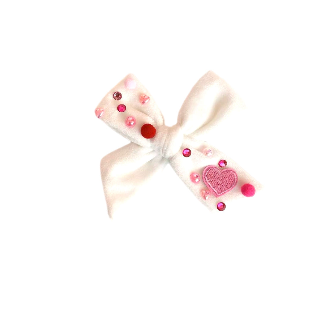 White Velvet Valentine’s Day Pinwheel Bow w/ Clip
