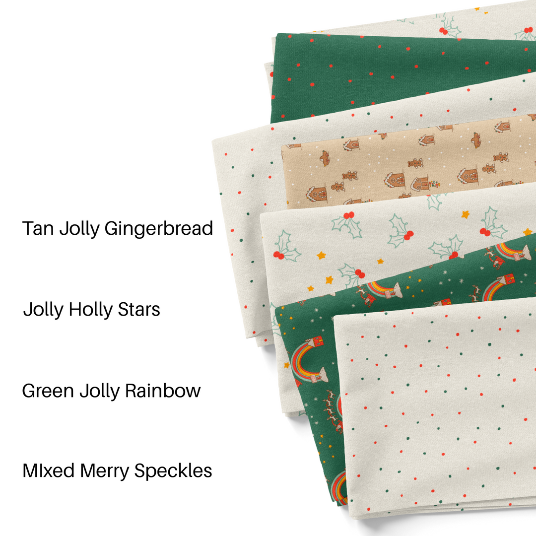 Green and cream Wild Daisy Christmas collection fabric by the yard swatches.