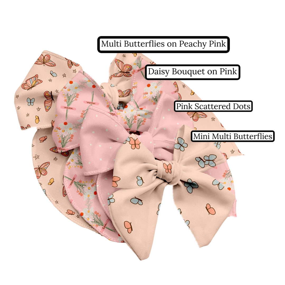 Multi Butterflies On Peachy Pink Hair Bow Strips