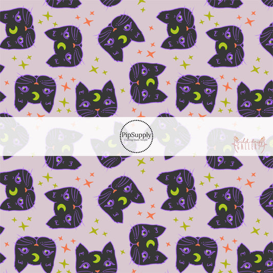 Black Halloween Cats on Lavender fabric by the yard.