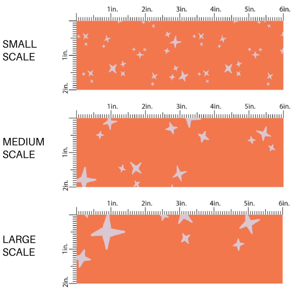 Cream stars on orange fabric by the yard scaled image guide.