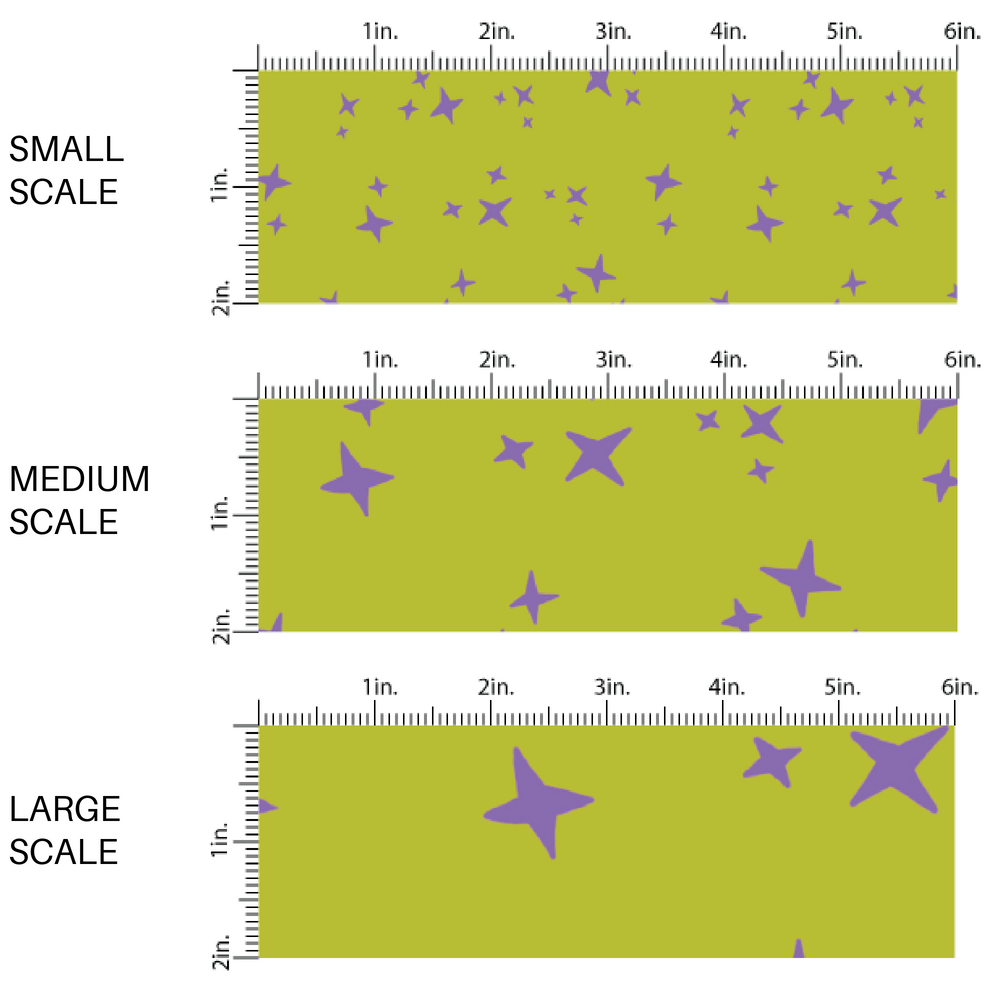 Bright purple stars on lime green fabric by the yard scaled image guide.